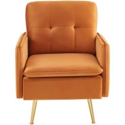 BAïTA Fauteuil ADAM Velours Rouille Avec Piètement En Métal Doré - Orange