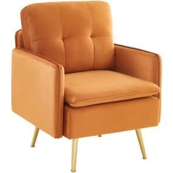 BAïTA Fauteuil ADAM Velours Rouille Avec Piètement En Métal Doré - Orange -Pas Cher Fauteuil Magasin 66105770 3