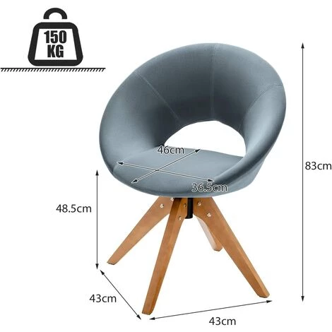 RELAX4LIFE Fauteuil Rembourrée Circulaire En Velours Avec Siège Pivotante Et 4 Pieds En Hêtre, Chaise Coiffeuse En Velours Conception Ergonomique Charge Max 150 Kg, 67 X 57 X 81,5 CM (Gris) 6 RELAX4LIFE Fauteuil Rembourrée Circulaire En Velours Avec Siège Pivotante Et 4 Pieds En Hêtre, Chaise Coiffeuse En Velours Conception Ergonomique Charge Max 150 Kg, 67 X 57 X 81,5 CM (Gris) – Image 4