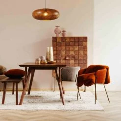 POMAX Fauteuil De Table En Velours Pieds Métal - Polka - Couleur - Rouge Brique -Pas Cher Fauteuil Magasin 66264839 2