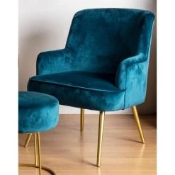 LES TENDANCES Fauteuil En Polyester Effet Velours Bleu Natan -Pas Cher Fauteuil Magasin 66753184 2