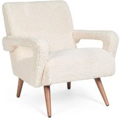 LES TENDANCES Fauteuil En Polyester Effet Laine Blanc Bagy