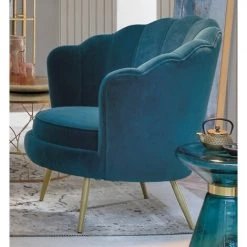 LES TENDANCES Fauteuil En Polyester Avec Effet Velours Bleu Océan Gaia 8 LES TENDANCES Fauteuil En Polyester Avec Effet Velours Bleu Océan Gaia -Pas Cher Fauteuil Magasin 66753815 2
