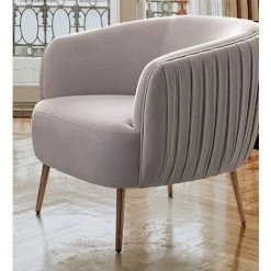 LES TENDANCES Fauteuil Polyester Gris Clair Et Pieds En Acier Cali -Pas Cher Fauteuil Magasin 66753818 2