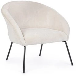 LES TENDANCES Fauteuil En Velours Blanc Et Pieds En Acier Noir Alia