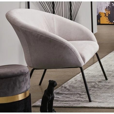 LES TENDANCES Fauteuil En Velours Blanc Et Pieds En Acier Noir Alia 4 LES TENDANCES Fauteuil En Velours Blanc Et Pieds En Acier Noir Alia – Image 2