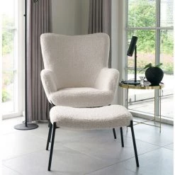 HOUSE NORDIC Fauteuil En Tissu Bouclette Et Métal - Glasgow - Couleur - Blanc -Pas Cher Fauteuil Magasin 66754303 2