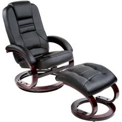 TECTAKE Fauteuil Relax Pied Rond - Fauteuil Avec Repose-pied, Fauteuil Barcante, Fauteuil A Bascule - Noir