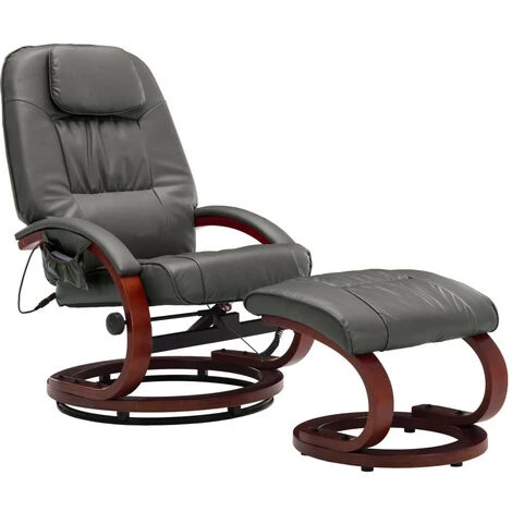 LES TENDANCES Fauteuil De Massage Avec Repose-pied Gris Similicuir 4 LES TENDANCES Fauteuil De Massage Avec Repose-pied Gris Similicuir – Image 2