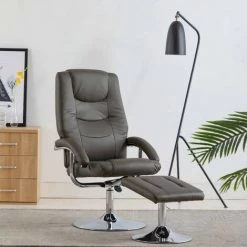 LES TENDANCES Fauteuil Inclinable Avec Repose-pied Gris Similicuir