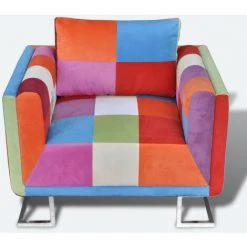 LES TENDANCES Fauteuil Cube Avec Design De Patchwork Chrome Tissu -Pas Cher Fauteuil Magasin 66883341 3