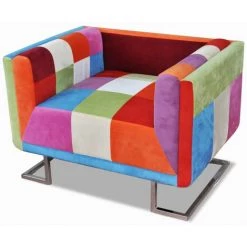 LES TENDANCES Fauteuil Cube Avec Design De Patchwork Chrome Tissu -Pas Cher Fauteuil Magasin 66883341 4