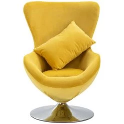 LES TENDANCES Fauteuil Pivotant En Forme D’œuf Avec Coussin Jaune Velours -Pas Cher Fauteuil Magasin 66883387 3