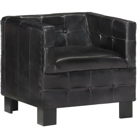 LES TENDANCES Fauteuil Noir Cuir Véritable 3 LES TENDANCES Fauteuil Noir Cuir Véritable