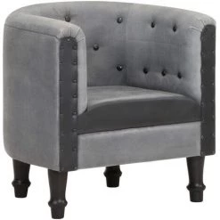 LES TENDANCES Fauteuil Noir Cuir Véritable Et Bois De Manguier Massif