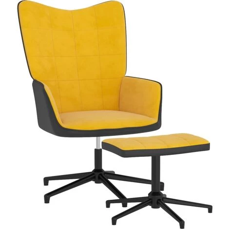 LES TENDANCES Chaise De Détente Et Repose-pied Jaune Moutarde Velours Et PVC 3 LES TENDANCES Chaise De Détente Et Repose-pied Jaune Moutarde Velours Et PVC