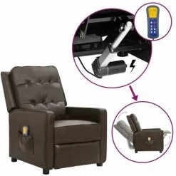 LES TENDANCES Fauteuil Releveur Inclinable Massage Marron Similicuir Brillant