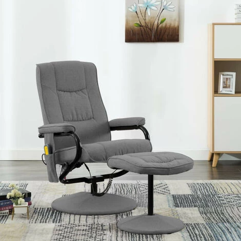 LES TENDANCES Fauteuil De Massage Inclinable Avec Repose-pied Gris Clair Tissu 4 LES TENDANCES Fauteuil De Massage Inclinable Avec Repose-pied Gris Clair Tissu – Image 2