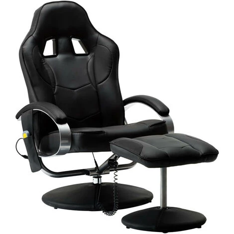 LES TENDANCES Fauteuil De Massage Avec Repose-pied Noir Similicuir 4 LES TENDANCES Fauteuil De Massage Avec Repose-pied Noir Similicuir – Image 2