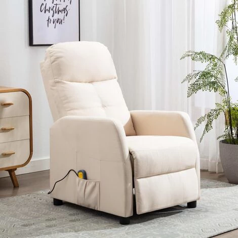 LES TENDANCES Fauteuil Inclinable De Massage Crème Tissu 3 LES TENDANCES Fauteuil Inclinable De Massage Crème Tissu