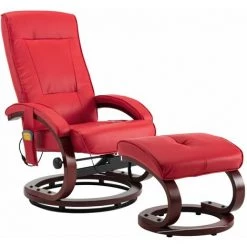 LES TENDANCES Fauteuil De Massage Avec Repose-pieds Rouge Similicuir