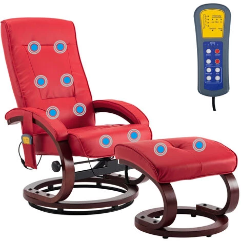 LES TENDANCES Fauteuil De Massage Avec Repose-pieds Rouge Similicuir 7 LES TENDANCES Fauteuil De Massage Avec Repose-pieds Rouge Similicuir – Image 5