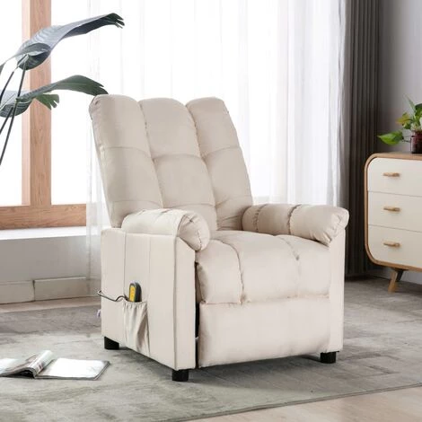 LES TENDANCES Fauteuil Inclinable De Massage Crème Tissu 3 LES TENDANCES Fauteuil Inclinable De Massage Crème Tissu