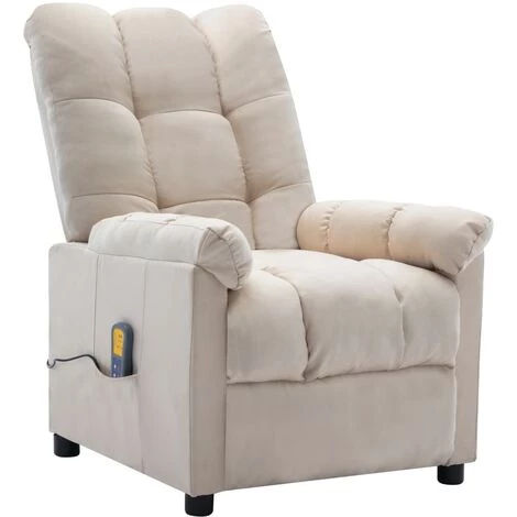 LES TENDANCES Fauteuil Inclinable De Massage Crème Tissu 4 LES TENDANCES Fauteuil Inclinable De Massage Crème Tissu – Image 2