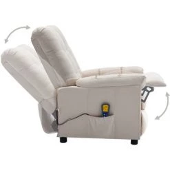 LES TENDANCES Fauteuil Inclinable De Massage Crème Tissu 11 LES TENDANCES Fauteuil Inclinable De Massage Crème Tissu -Pas Cher Fauteuil Magasin 66910078 5