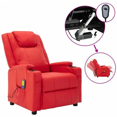 LES TENDANCES Fauteuil De Massage Inclinable électrique Rouge Similicuir Kifa 4 LES TENDANCES Fauteuil De Massage Inclinable électrique Rouge Similicuir Kifa – Image 2