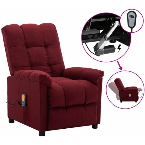 LES TENDANCES Fauteuil De Massage Inclinable électrique Bordeaux Tissu 3 LES TENDANCES Fauteuil De Massage Inclinable électrique Bordeaux Tissu
