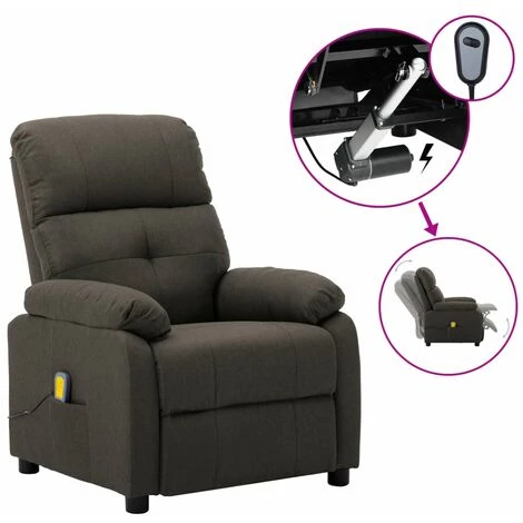 LES TENDANCES Fauteuil De Massage Inclinable électrique Taupe Tissu 3 LES TENDANCES Fauteuil De Massage Inclinable électrique Taupe Tissu