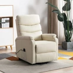 LES TENDANCES Fauteuil Inclinable Blanc Crème Similicuir -Pas Cher Fauteuil Magasin 66913724 2