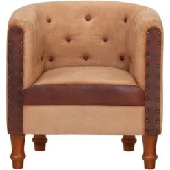 LES TENDANCES Fauteuil Marron Cuir Véritable Et Bois De Manguier Massif -Pas Cher Fauteuil Magasin 66914227 3