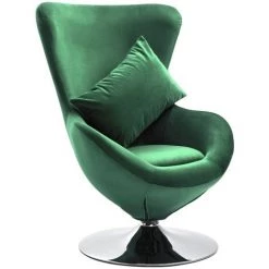LES TENDANCES Fauteuil Pivotant En Forme D’œuf Et Coussin Vert Foncé Velours