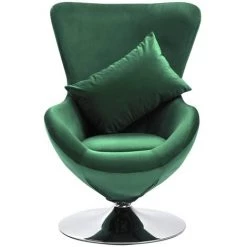 LES TENDANCES Fauteuil Pivotant En Forme D’œuf Et Coussin Vert Foncé Velours -Pas Cher Fauteuil Magasin 66914457 3