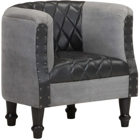 LES TENDANCES Fauteuil Noir Cuir Véritable Et Bois De Manguier Massif 3 LES TENDANCES Fauteuil Noir Cuir Véritable Et Bois De Manguier Massif