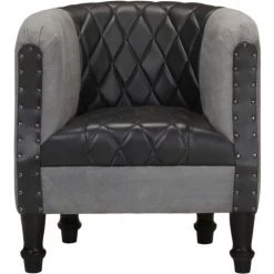 LES TENDANCES Fauteuil Noir Cuir Véritable Et Bois De Manguier Massif 10 LES TENDANCES Fauteuil Noir Cuir Véritable Et Bois De Manguier Massif -Pas Cher Fauteuil Magasin 66915885 4