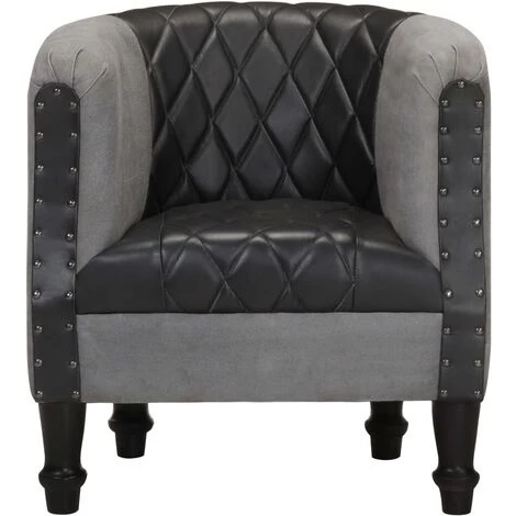 LES TENDANCES Fauteuil Noir Cuir Véritable Et Bois De Manguier Massif 6 LES TENDANCES Fauteuil Noir Cuir Véritable Et Bois De Manguier Massif – Image 4
