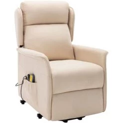 LES TENDANCES Fauteuil De Massage Inclinable Crème Tissu -Pas Cher Fauteuil Magasin 66916091 3