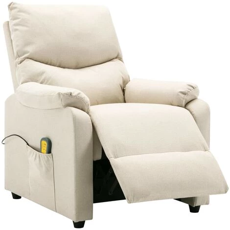 LES TENDANCES Fauteuil Inclinable De Massage Crème Tissu 7 LES TENDANCES Fauteuil Inclinable De Massage Crème Tissu – Image 5