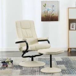 LES TENDANCES Fauteuil TV Avec Repose-pied Crème Similicuir