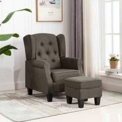 LES TENDANCES Fauteuil Avec Repose-pied Taupe Tissu