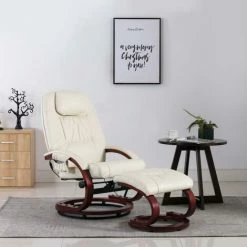 LES TENDANCES Fauteuil De Massage Avec Repose-pied Blanc Cassé Similicuir