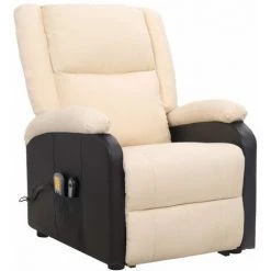 LES TENDANCES Fauteuil De Massage Inclinable Crème Tissu -Pas Cher Fauteuil Magasin 66924539 3