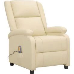 LES TENDANCES Fauteuil Inclinable De Massage électrique Crème Cuir Véritable -Pas Cher Fauteuil Magasin 66926891 3