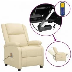 LES TENDANCES Fauteuil Releveur Inclinable De Massage Crème Cuir Véritable 8 LES TENDANCES Fauteuil Releveur Inclinable De Massage Crème Cuir Véritable -Pas Cher Fauteuil Magasin 66927322 2