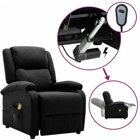LES TENDANCES Fauteuil De Massage Inclinable électrique Noir Tissu 3 LES TENDANCES Fauteuil De Massage Inclinable électrique Noir Tissu