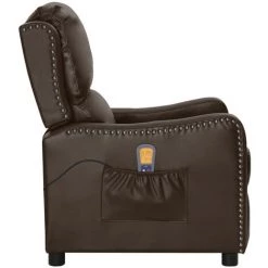 LES TENDANCES Fauteuil De Massage Inclinable Marron Similicuir Brillant -Pas Cher Fauteuil Magasin 66928463 4