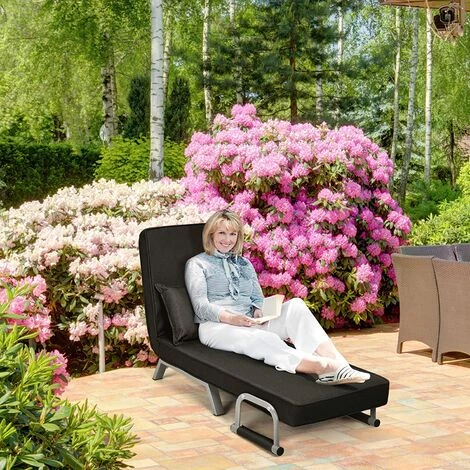 RELAX4LIFE Fauteuil Convertible, Canapé-Lit Pliable Avec Coussin, 2 Accoudoirs Et Dossier Réglable à 5 Positions, Housse Déhoussable Pour Bureau, Salon, Balcon, Noir/Gris Clair/Marron/Gris/Bleu (Noir) 4 RELAX4LIFE Fauteuil Convertible, Canapé-Lit Pliable Avec Coussin, 2 Accoudoirs Et Dossier Réglable à 5 Positions, Housse Déhoussable Pour Bureau, Salon, Balcon, Noir/Gris Clair/Marron/Gris/Bleu (Noir) – Image 2